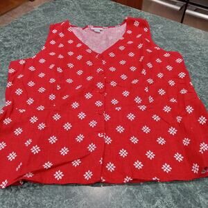 Liz Claiborne Women's Red White Sleeveless Linen Blend Top Plus Size XXL 2x EUC